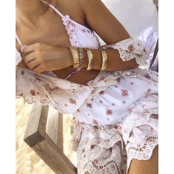 LOVESHACKFANCY Floral Embroidered Eyelet Ruffle Trim  Square Neck Mini Dress M - Picture 5 of 9